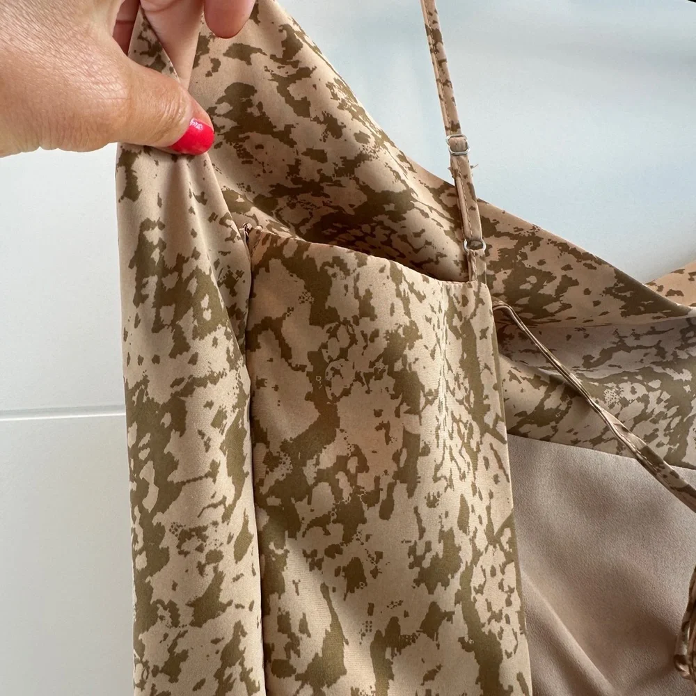 Forever 21 Snake Print Ruched Midi Dress Tan Beige Spaghetti Strap | Size M - Picture 14 of 15